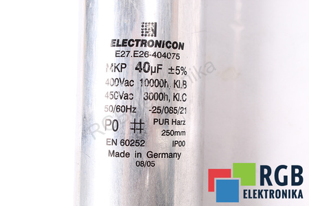CONDENSADOR E27.E26-404075 ELECTRONICON 40UF, 400/450VAC