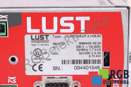 CDA32.004,C1.4,H08,B0 LUST IN 230V 50/60HZ 1.7KVA OUT 3X0-230V 4.0A 0.75KW