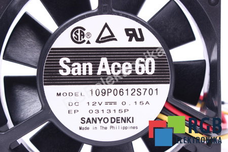 109P0612S701 SANYO DENKI 60X60X15MM, 12V, 0.15A VENTILADOR
