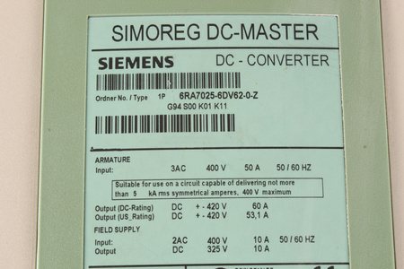 6RA7025-6DV62-0-Z SIEMENS G94 S00 K01 K11 SIMOREG