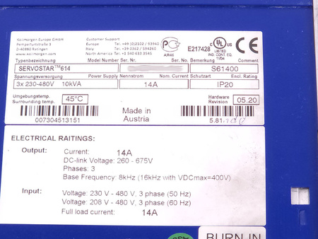 SERVOSTAR 614 KOLLMORGEN SEIDEL S61400 10KVA