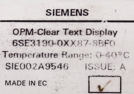 6SE3190-0XX87-8BF0 SIEMENS CLEAR TEXT DISPLAY CONTROL Y PANEL DE CONTROL
