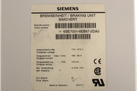 6SE7031-6EB87-2DA0 SIEMENS SIMOVERT MASTERDRIVES 100KW, 673V, 80A
