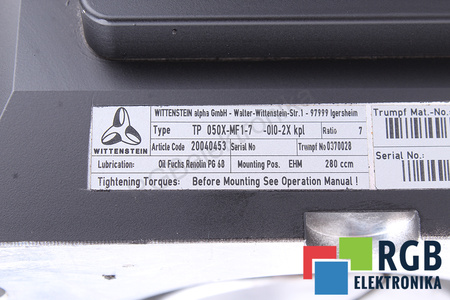 TP050X-MF1-7-0I0-2XKPL WITTENSTEIN MOTION CONTROL I=7 ENGRANAJE