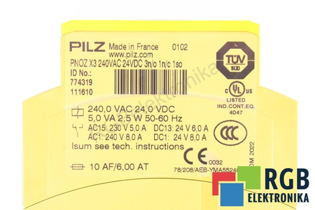 PNOZ X3 240VAC 24VDC 3N/O 1N/C 1SO PILZ 774319 RELEVO DE SEGURIDAD