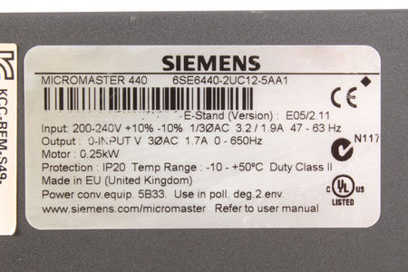 6SE6440-2UC12-5AA1 SIEMENS MICROMASTER 440