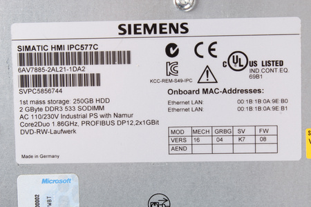 6AV7885-2AL21-1DA2 SIEMENS SIMATIC HMI IPC577C