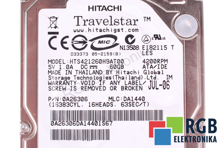 HTS421260H9AT00 HITACHI TRAVELSTAR 60GB, ATA, 2.5", HDD
