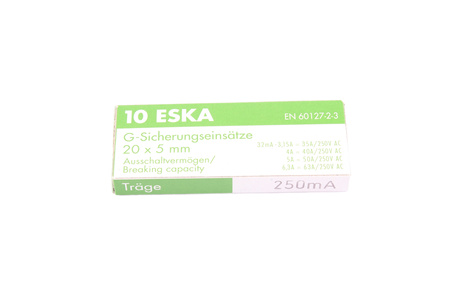 FUSIBLE DE ACCIÓN RETARDADA 522.511 ESKA ZKT-0.25A 250V, 0.25A, 5X20MM, 10PCS