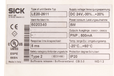 LE20-2611 SICK 6020340 RELEVO DE SEGURIDAD