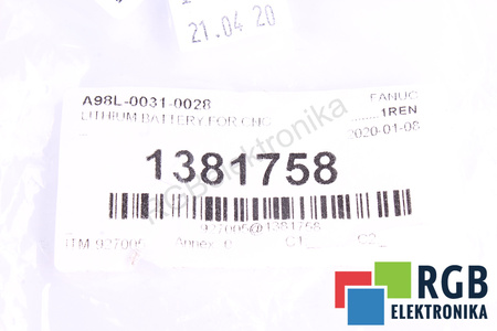 A98L-0031-0028 FANUC 1750MAH BATERÍA