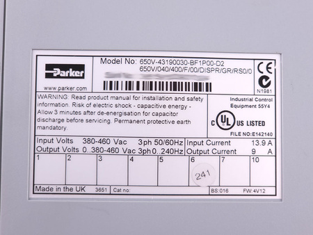 650V-43190030-BF1P00-D2 PARKER