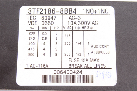 3TF2186-8BB4 SIEMENS 1NO+1NC 300V, 10A SUSTITUTO