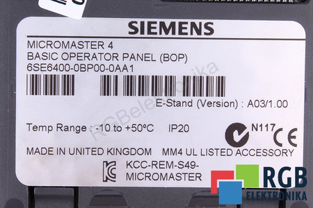 6SE6400-0BP00-0AA1 SIEMENS MICROMASTER 4 CONTROL Y PANEL DE CONTROL
