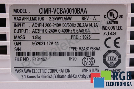 CIMR-VCBA0010BAA YASKAWA REV. A VZAB1P5BAA