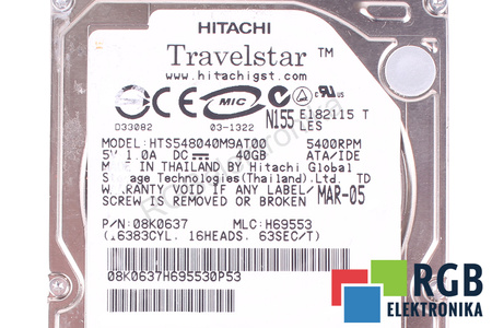 HTS548040M9AT00 HITACHI TRAVELSTAR 40GB, ATA, 2.5", HDD