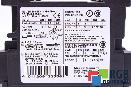 3RT1024-1A..0 SIEMENS SIRIUS 230V 690VAC 9A CONTACTOR