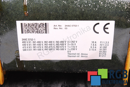 3HAC0752-1 ABB 400/440/475/500V, 262/55/115/2230V