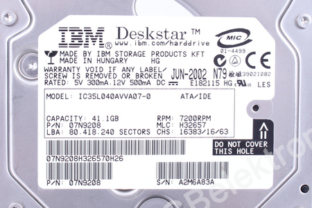 IC35L040AVVA07-0 IBM 3.5" 40GB ATA/IDE