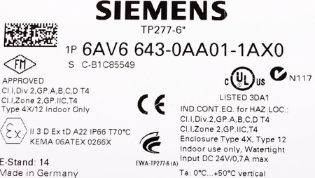 6AV6643-0AA01-1AX0 SIEMENS 6" SIMATIC TOUCH PANEL TP277