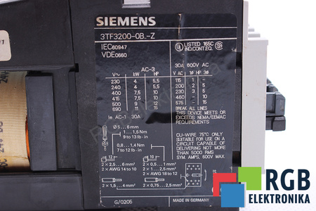 3TF3200-0B-Z SIEMENS AC-1 30A 690VAC 24VDC 3-POLOS