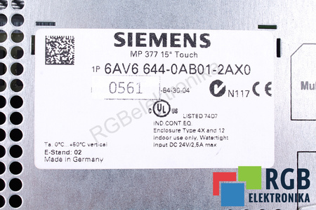 6AV6644-0AB01-2AX0 SIEMENS 15" SIMATIC TOUCH MULTI PANEL MP377