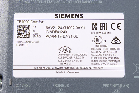 6AV2124-0UC02-0AX1 SIEMENS SIMATIC HMI TP1900 COMFORT