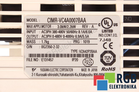 CIMR-VC4A0007BAA YASKAWA V1000 SIN CUBIERTA