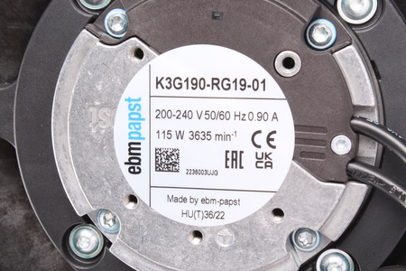 K3G190-RG19-01 EBM PAPST K3G190RG1901 226X226X98.5MM 0.115KW, 240V, 0.9A VENTILADOR