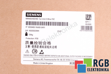 6SE6400-7AA00-0AR1 SIEMENS MICROMASTER 420/430/440 24V VENTILADOR