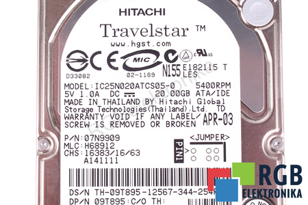IC25N020ATCS05-0 HITACHI TRAVELSTAR 20GB, ATA, 2.5", HDD