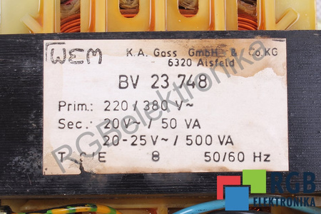 BV23748 WEM 220/380V, 20/20-25V TRANSFORMADOR
