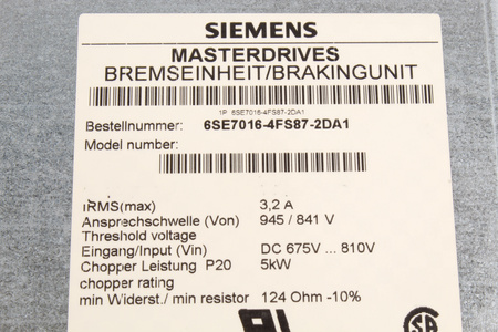 6SE7016-4FS87-2DA1 SIEMENS SIMOVERT MASTERDRIVES 124OHM, 5KW