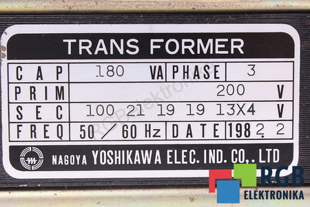 BKO-C1737-02 YOSHIKAWA 200V, 100/21/19/19/13X4V 180VA TRANSFORMADOR