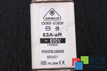 FUSIBLE HLS00 JEAN MULLER R5083800 VDE0636-IEC60269 63A-AR, 690VAC, 100KA