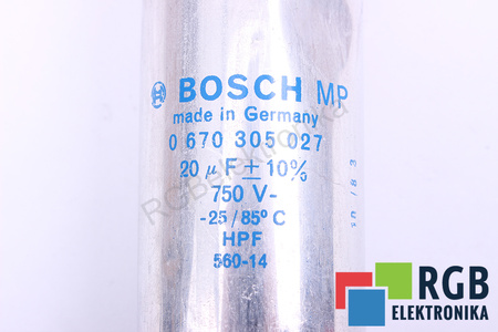 CONDENSADOR HPF560-14 BOSCH 670305027 20UF, 750VDC