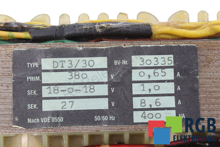 DT3/30 380V, 18/0/18/27V TRANSFORMADOR