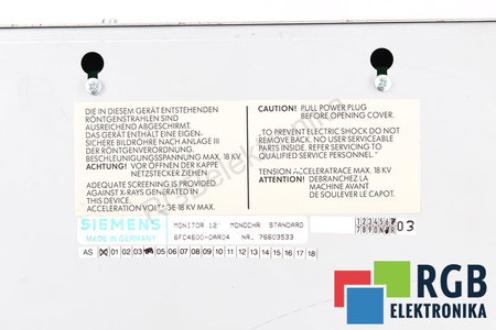 6FC4600-0AR04 SIEMENS 12'' MONOCHR SINUMERIK