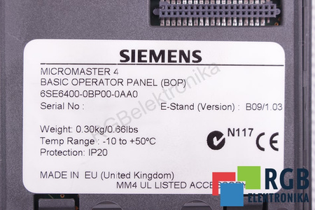 6SE6400-0BP00-0AA0 SIEMENS MICROMASTER 4 CONTROL Y PANEL DE CONTROL