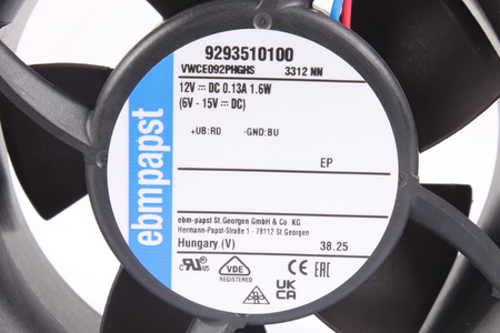 3312NN EBM PAPST 9293510100 92X92X32MM 1.6W 12V, 0.13A VENTILADOR