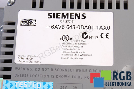 6AV6643-0BA01-1AX0 SIEMENS 6" SIMATIC OPERATOR PANEL OP277