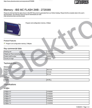 2729389 2MB 435 PHOENIX CONTACT IBS INTERBUS FLASHCARD