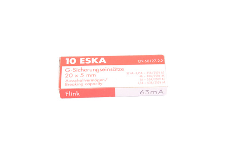 FUSIBLE RÁPIDO CILÍNDRICO DE VIDRIO 520.605 ESKA ZKS-0.063A 250V, 0.063A, 5X20MM, 10PCS
