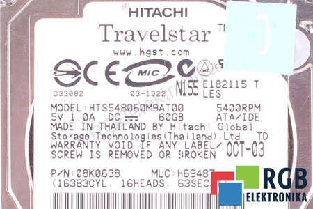 HTS548060M9AT00 HITACHI TRAVELSTAR 60GB, ATA, 2.5", HDD