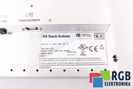 11-4922-505-00-U 3M TOUCH SYSTEMS AC 100-240V 1.5A 50/60HZ D.C MONITOR LCD