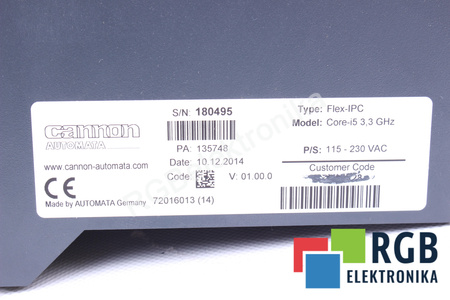 FLEX-IPC CANNON AUTOMATA I5 3.3GHZ V:01.00.0 PA: 135748 81230665