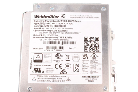1478230000 WEIDMULLER PRO MAX 120W 12V 10A FUENTE DE ALIMENTACIÓN