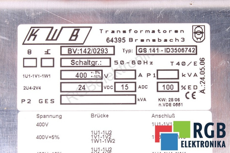 GS141 ID3506742 KWB 142/0293 TRANSFORMADOR