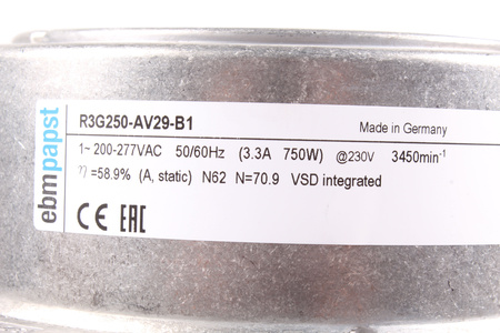R3G250-AV29-B1 EBM PAPST 277V, 3.3A, 1-F, 300X300X220MM VENTILADOR