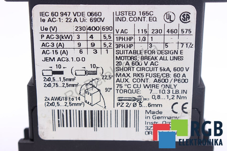 3RT1516-1BB40 SIEMENS IE AC-1 22A 690V 24VDC